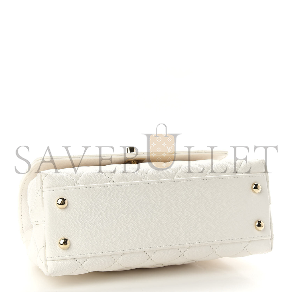 CHANEL MASTER CAVIAR QUILTED MINI COCO HANDLE FLAP WHITE (24*14*10cm)
